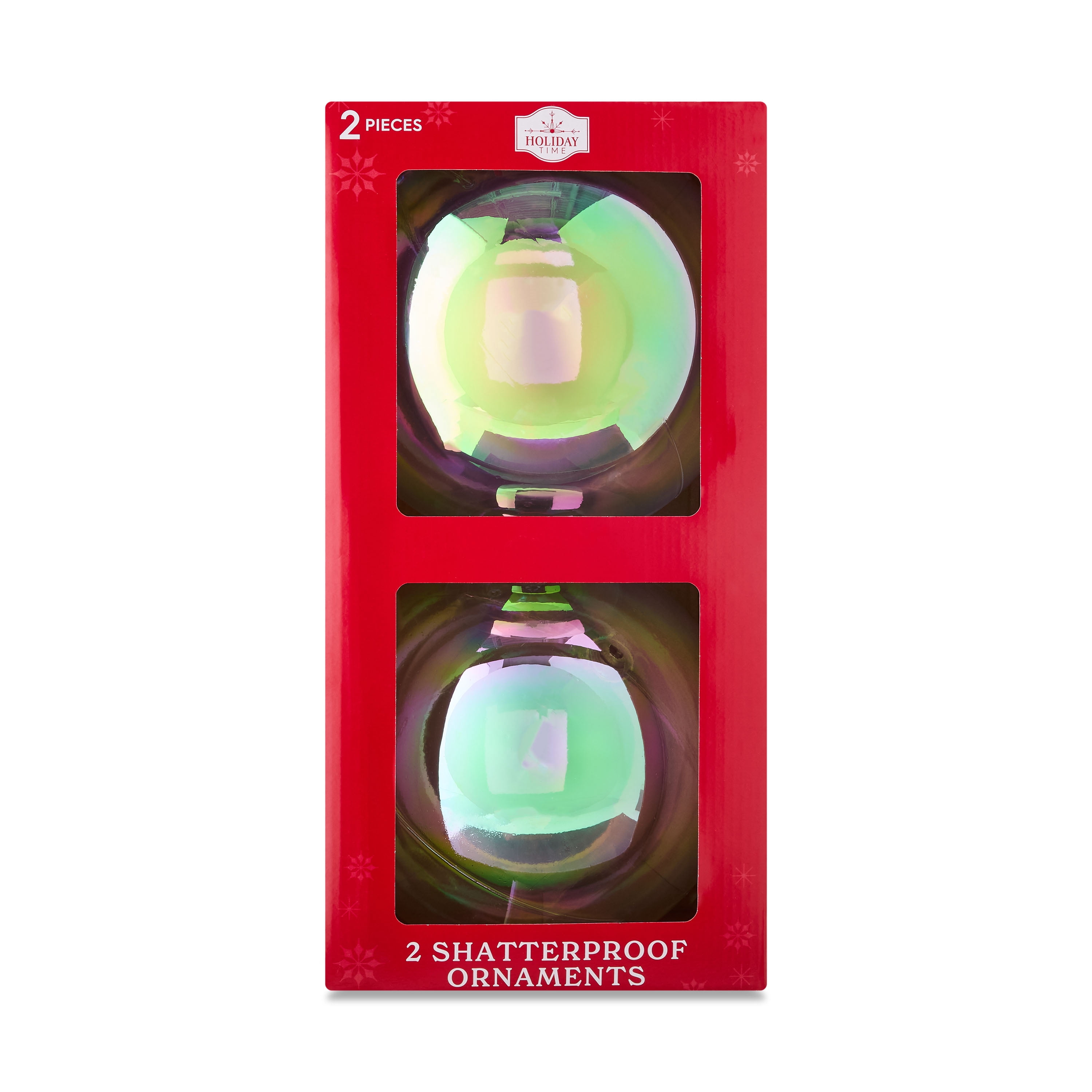 2-Count Iridescent Clear Jumbo Shatterproof Christmas Ornaments, 7.87 in, by Holiday Time