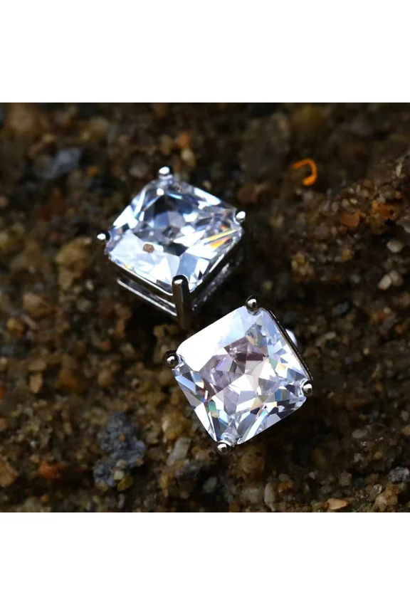 2CT Cushion Cut Lab Created Diamond Solitaire Stud Earring 14k White Gold Plated