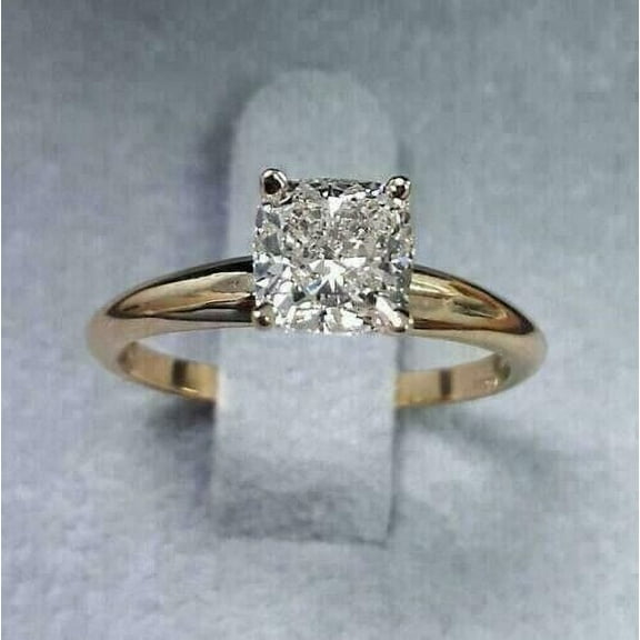 2CT Cushion Cut Simulated Diamond Solitaire Engagement Ring 14K Yellow Gold Plated Sterling Silver