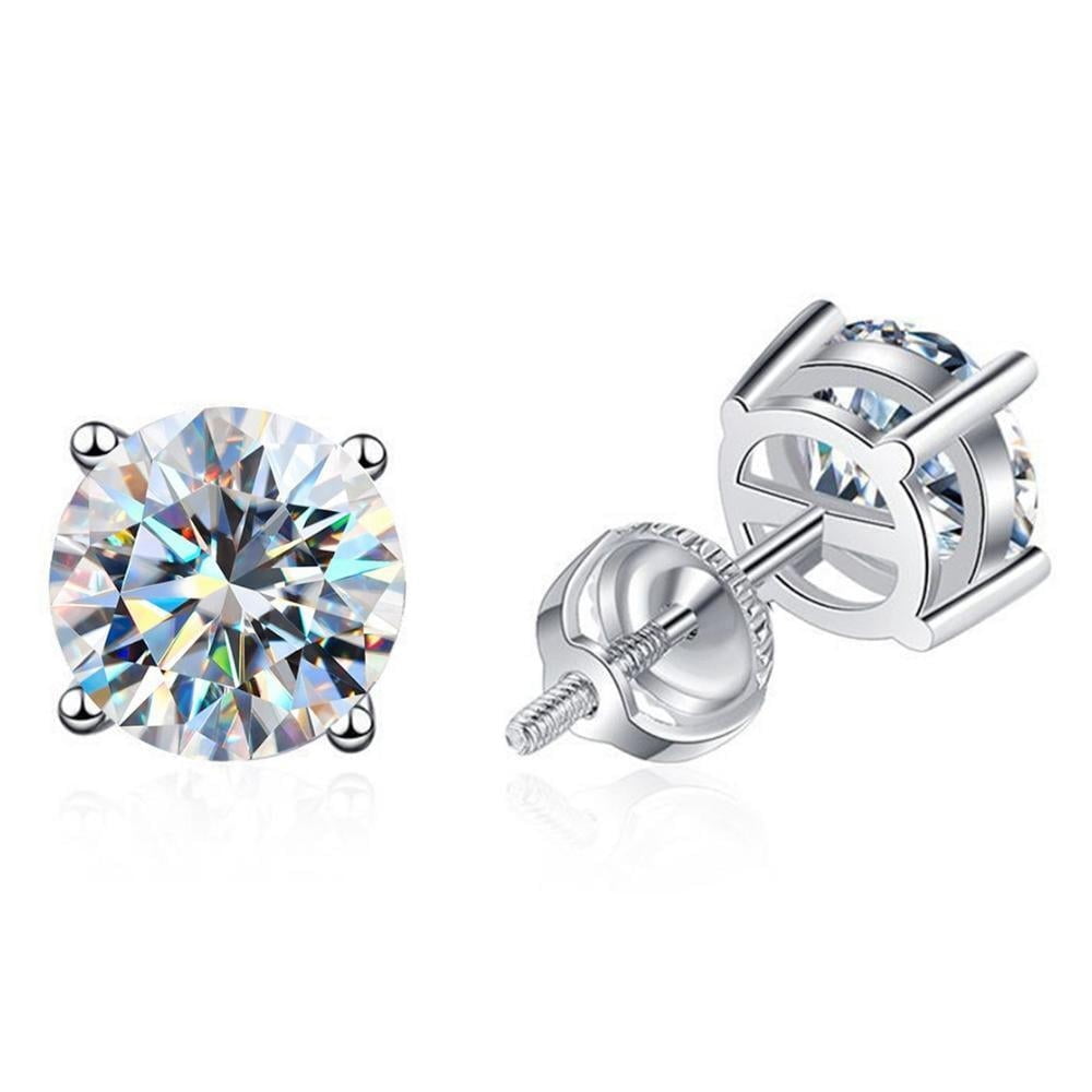 2CT D Color Moissanite Threaded Stud Earrings Women 925 Silver Fine Jewelry
