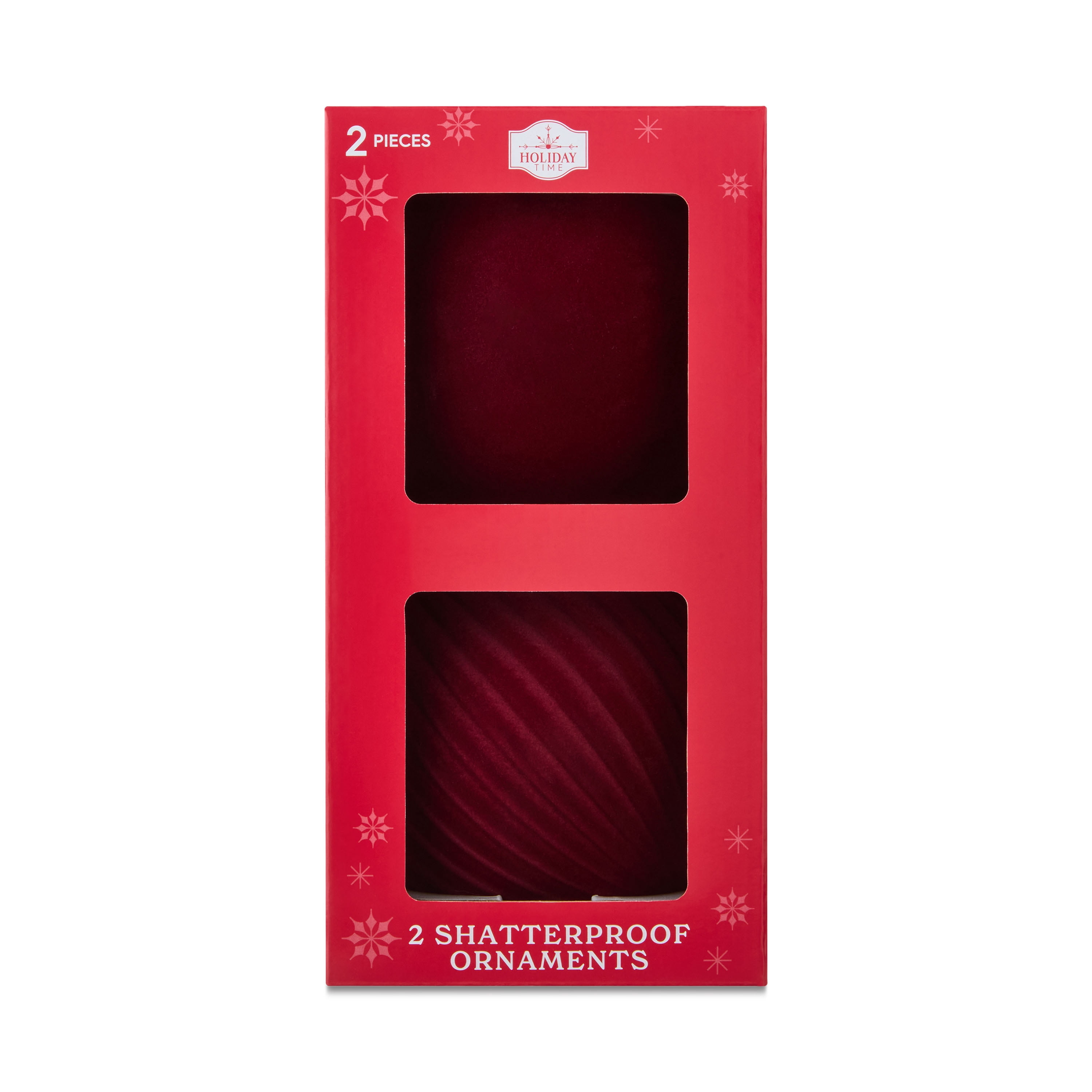 2 Count Dark Red Velvet-Feel Jumbo Shatterproof Christmas Ornaments, 5.9", by Holiday Time