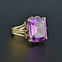 2CT Emerald Cut Lab Created Amethyst Women's Wedding Ring 14K Yellow Gold Plated