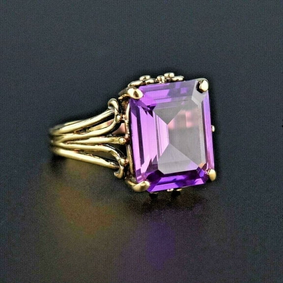 2CT Emerald Cut Lab Created Amethyst Women's Wedding Ring 14K Yellow Gold Plated