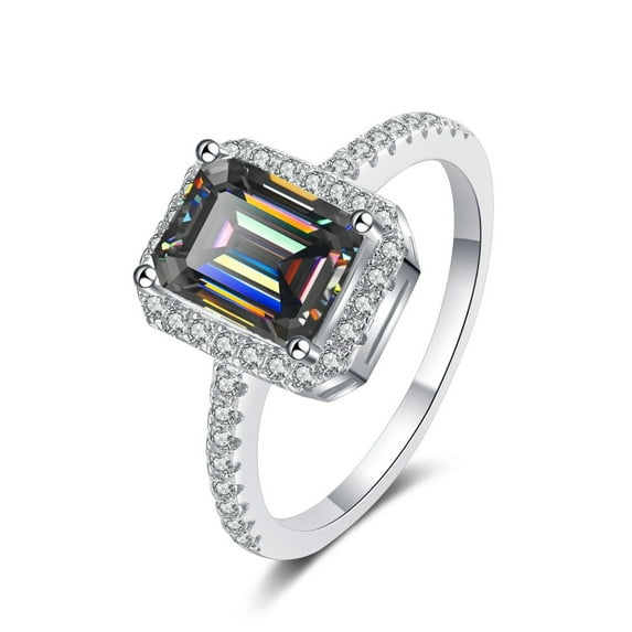 2CT Emerald Cut Moissanite Wedding Bands for Women Sterling Silver Anniversary Ring D Color VVS1 Moissanite Rings Diamond Rings with Certificate