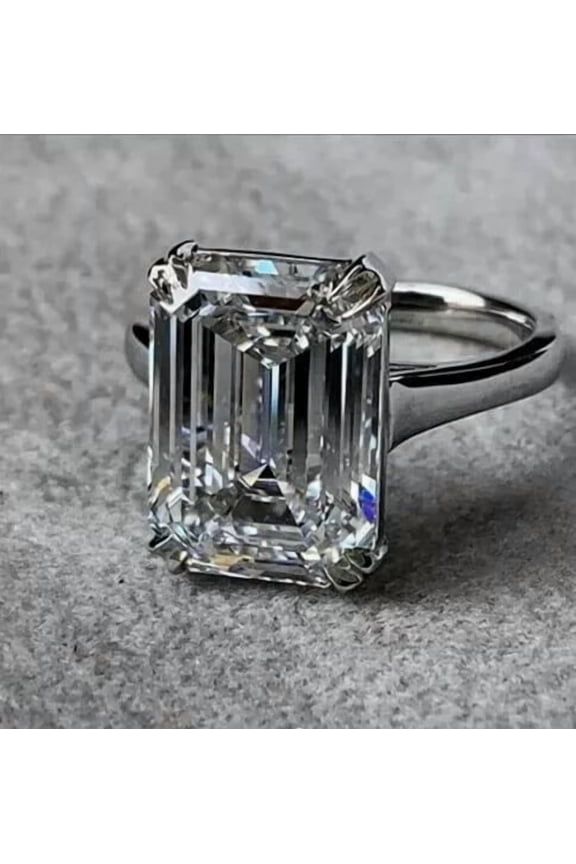 2CT Emerald Cut Simulatd Diamond Solitaire Engagement Gorgeous Ring 14K White Gold Plated Silver