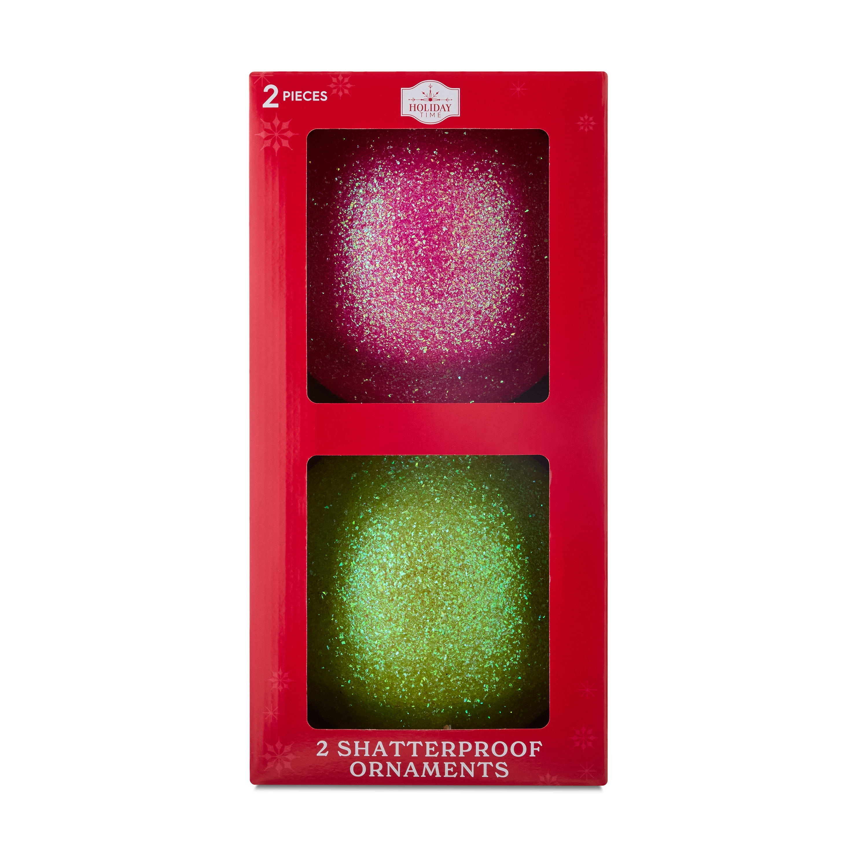 2-Count Pink and Lime Green Glitter Jumbo Shatterproof Ball Christmas Ornaments, 8 in, by Holiday Time