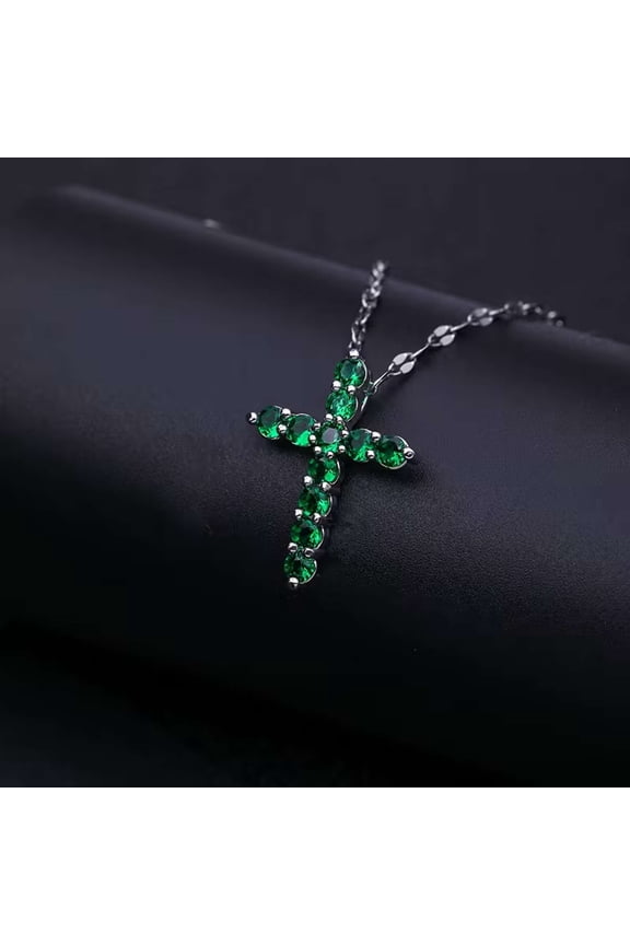2CT Green Emerald 925 Silver Women's Cross Pendant 14K White Gold Plated