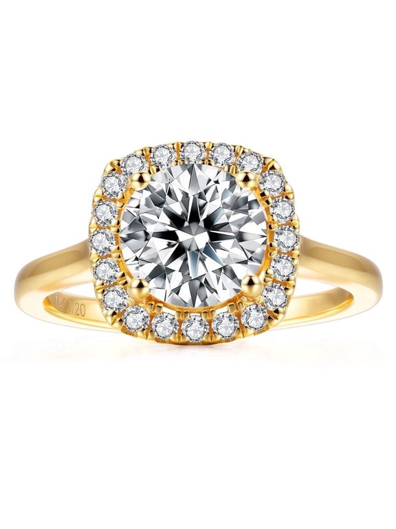 2CT Halo Moissanite Engagement Ring for Women, Cushion Shaped 14k Gold Vermeil 925 Sterling Silver, Promise Wedding Rings for April Birthstone Valentines Day Anniversary Christmas Size 10