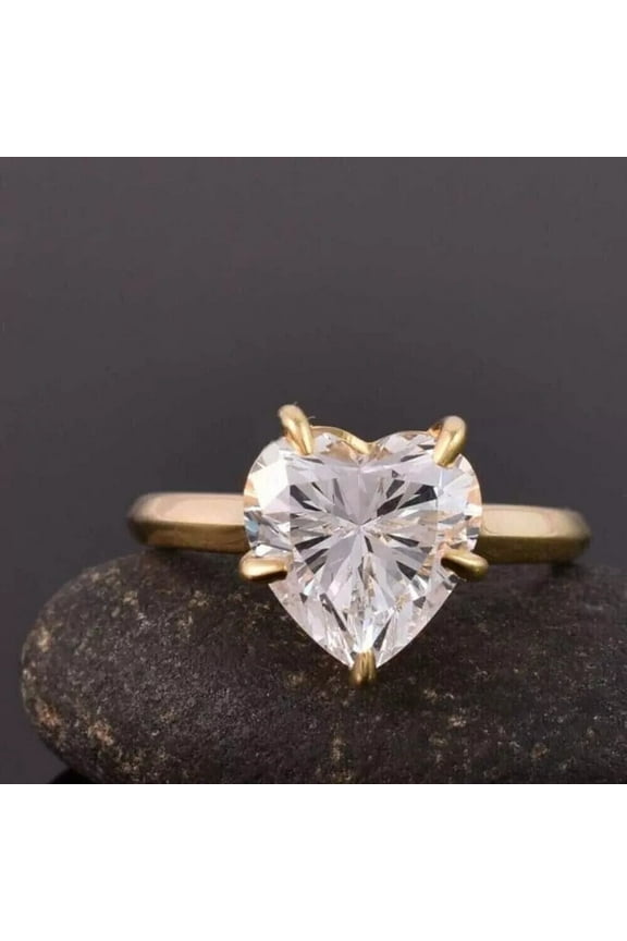 2CT Heart Cut Lab-Created Diamond Women's Engagement Ring 14k Yellow Gold Plated