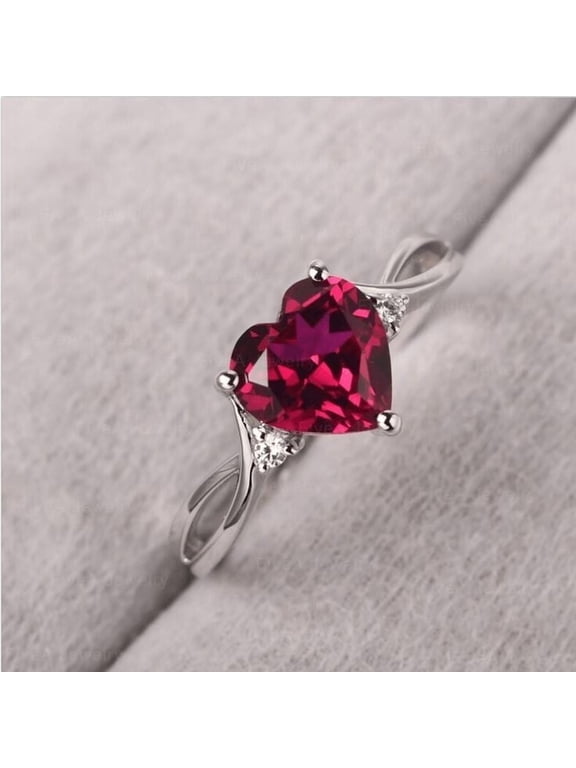 2CT Heart Cut Lab Created Red Ruby Women's Engagement Ring 14K White Gold Plated