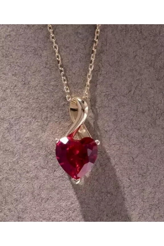 2CT Heart Cut Lab Created Ruby Women's 18" Chain Solitaire Pendant 14K Yellow Gold Plated 925 Silver 18"