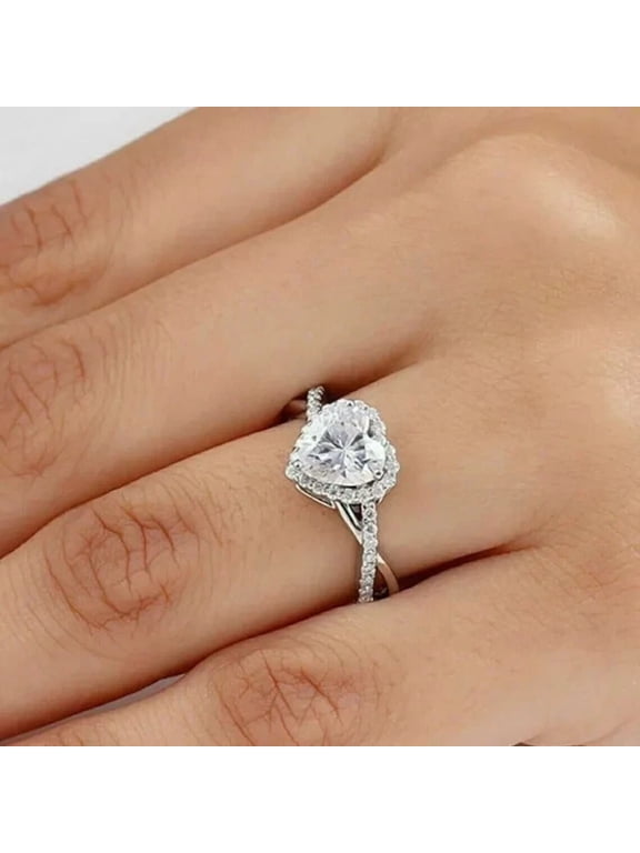 2CT Heart Cut Simulated Diamond Halo Women's Engagement Ring 14K White Gold Plated 925 Silver