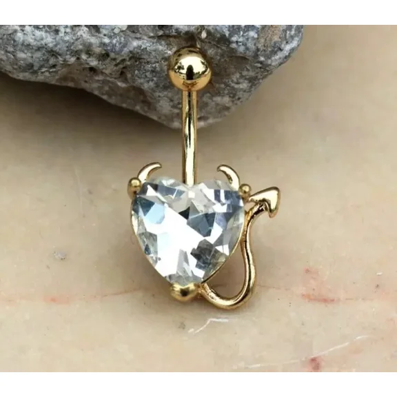 2CT Heart Cut Simulated Diamond Womens Belly Button Ring 14K Yellow Gold Plated Silver For Her