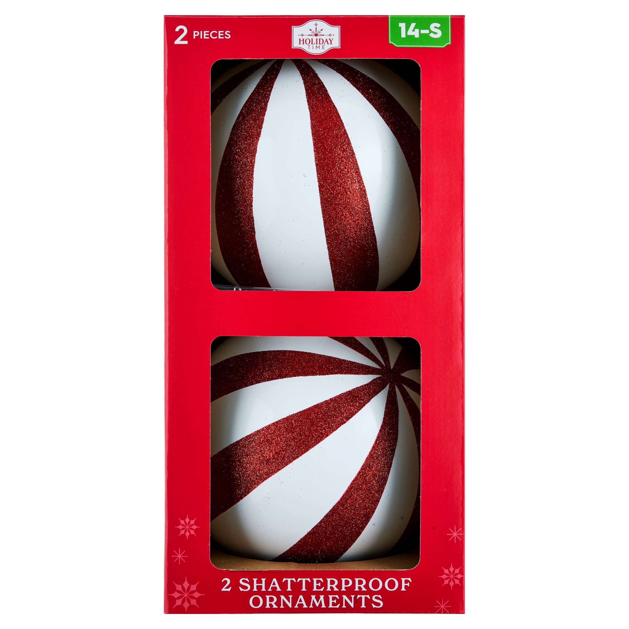 2-Count Red and White Jumbo Stripe Ball Shatterproof Christmas Ornaments, 9", by Holiday Time