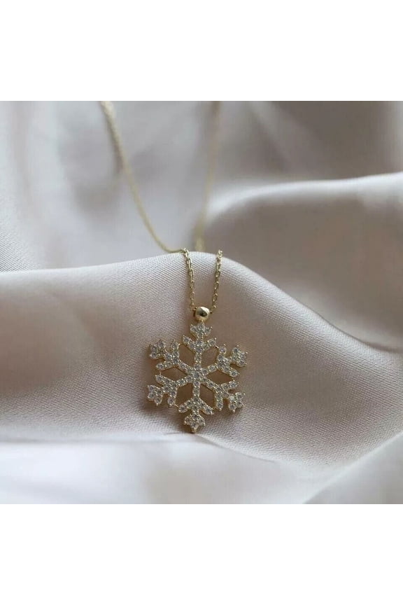 2CT Lab Created Diamond Womens Snowflake Pendant Necklace in 14K Yellow Gold Plated