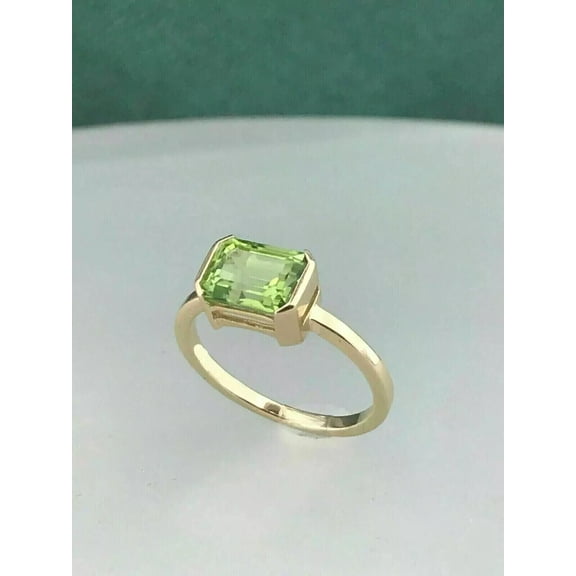 2CT Lab Created Emerald Cut Green Peridot Women's Wedding Promise Ring 14K Yellow Gold Plated