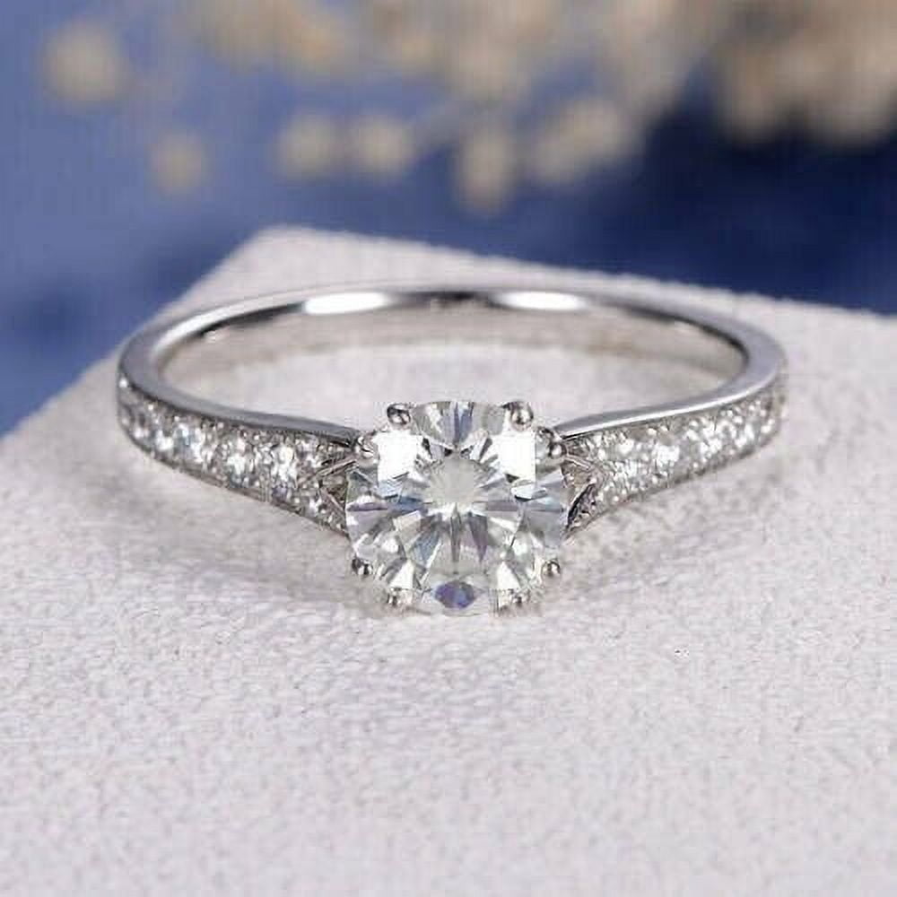 2CT Lab-Created Round Cut Simulated Diamond Engagement Ring 14K White ...