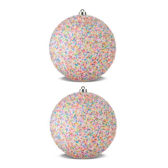 2-Count White Glitter Jumbo Christmas Shatterproof Ornaments with Colorful Beads, 7.87 in, by Holiday Time