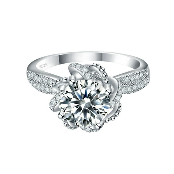 2CT Moissanite Engagement Rings for Women Round Cut Sterling Silver Anniversary Promise Ring D Color VVS1 Moissanite Rings Diamond Rings with Certificate