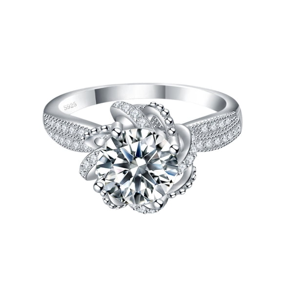 2CT Moissanite Engagement Rings for Women Round Cut Sterling Silver Anniversary Promise Ring D Color VVS1 Moissanite Rings Diamond Rings with Certificate