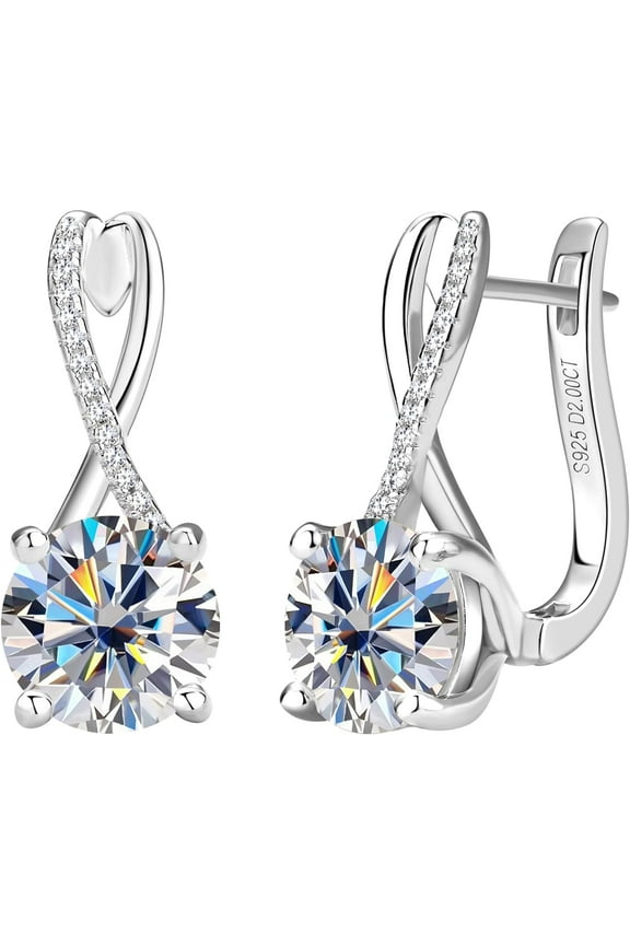 2CT Moissanite Infinity Hoop Earrings for Women, D Color Lab Create Diamond Round Cut Twisted Hoop Earring 18K Gold Plated 925 Sterling Silver with GRA Certificate
