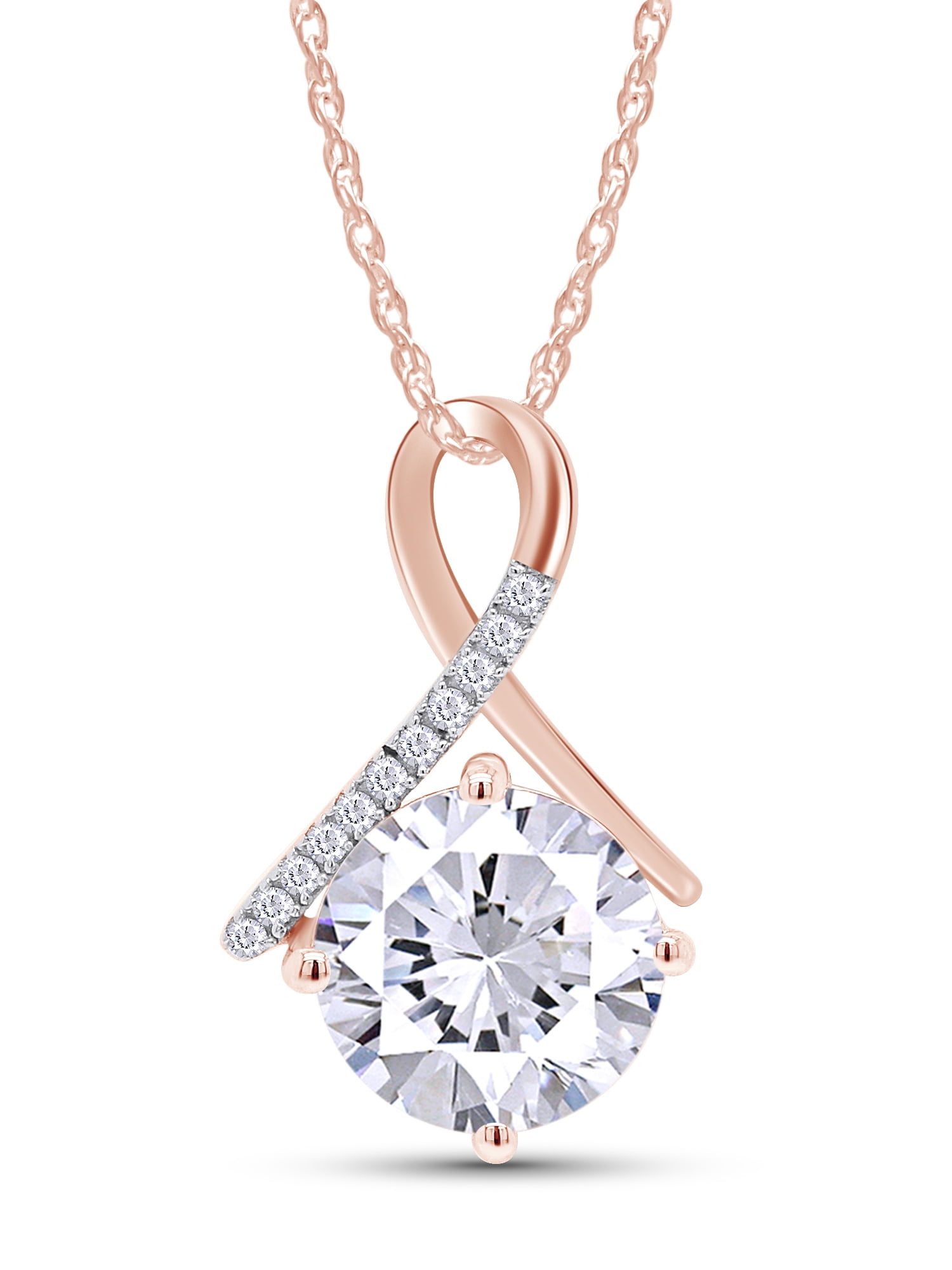 2CT Moissanite Pendant Necklace 18K Rose Gold Plated 925 Sterling