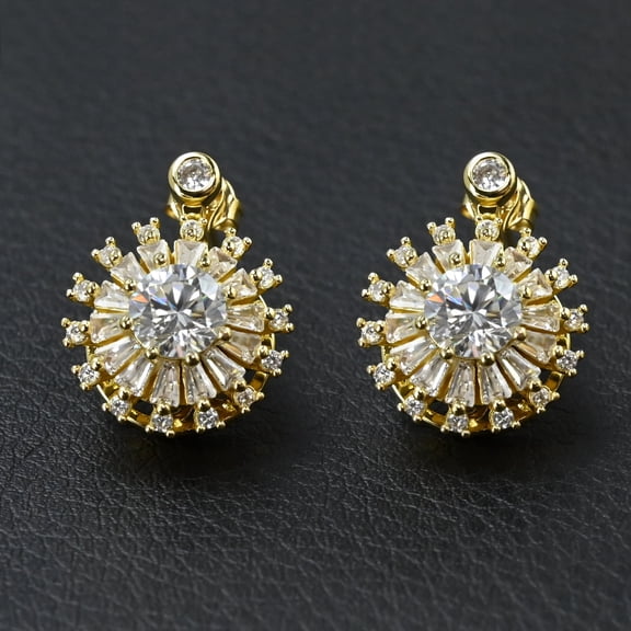 2CT Moissanite Spinner Drop Earrings for Women, Rotatable Sunflower Dangle Earrings, D Color VVS1 Lab Created Moissanite, 18K Gold Plated Statement Earrings, Hypoallergenic SparklyWeddingPartyJewelry
