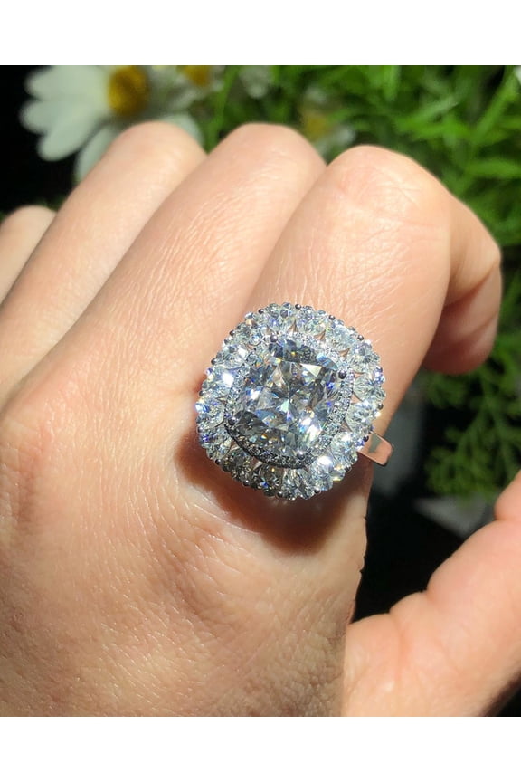 2.00CT Cushion Cut Moissanite Double Halo Setting Elegant Ring, Look Style For Bridal And Wedding Ring For Woman 925 Sterling Silve
