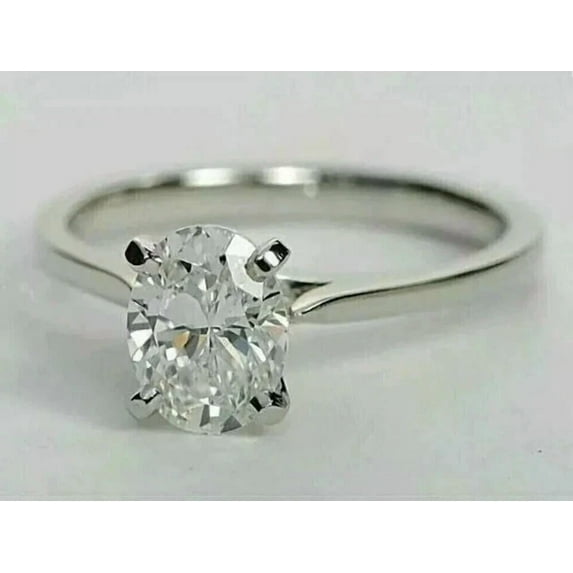 2CT Oval Cut Simulated Diamond Solitaire Engagement Women's Ring 14K White Gold Plated 925 Silver