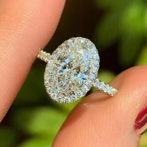 2CT Oval Cut Simulated Diamond Women's Wedding Ring 14K White Gold Plated