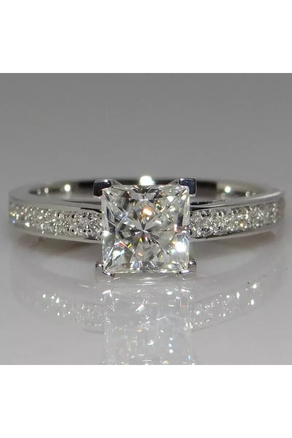 2CT Princess Cut Lab Created Diamond Engagement Women Ring 14K White Gold Plated