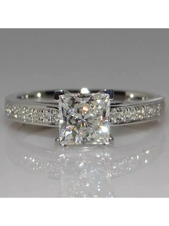 2CT Princess Cut Lab Created Diamond Engagement Women Ring 14K White Gold Plated