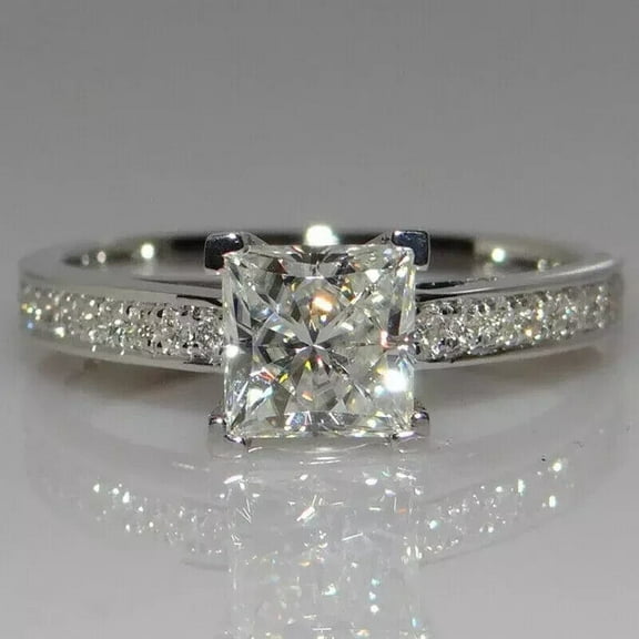 2CT Princess Cut Lab Created Diamond Engagement Women Ring 14K White Gold Plated