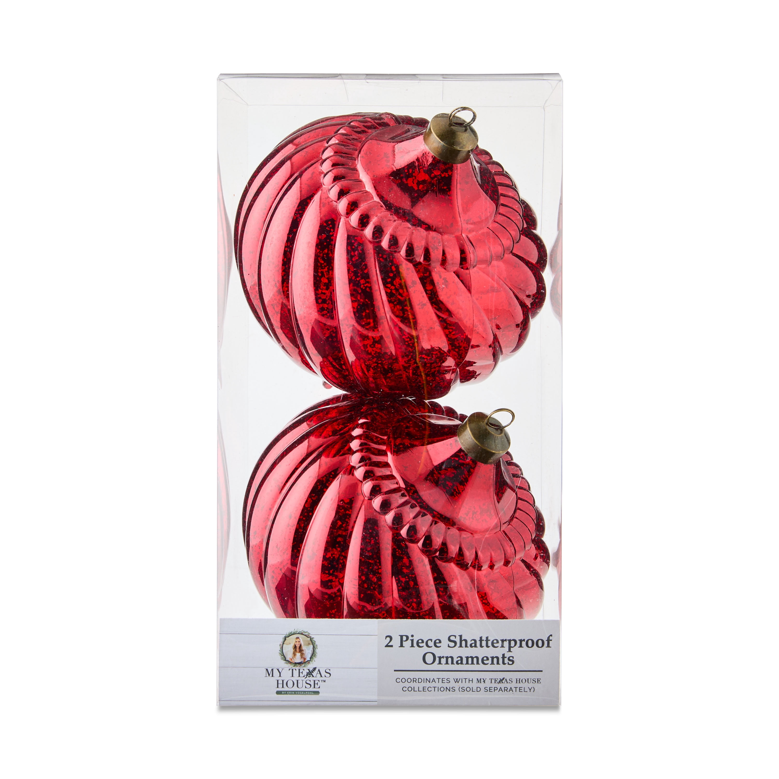 2 Count Red Mercury Glass-Style Finial Shatterproof Christmas Ornaments, 7 in, by My Texas House