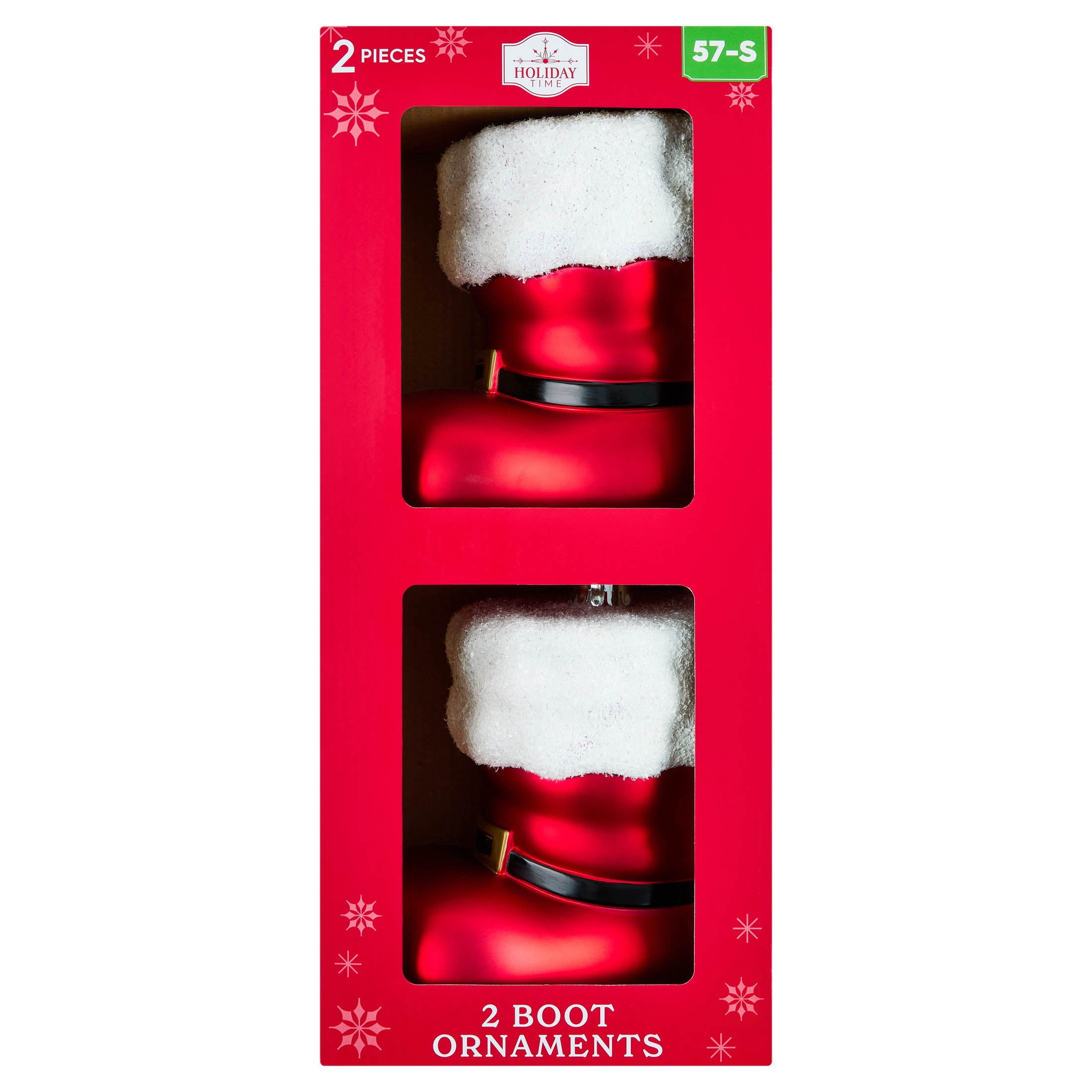 2-Count Red and White Jumbo Santa Boot Shatterproof Christmas Ornaments, 7.3", by Holiday Time