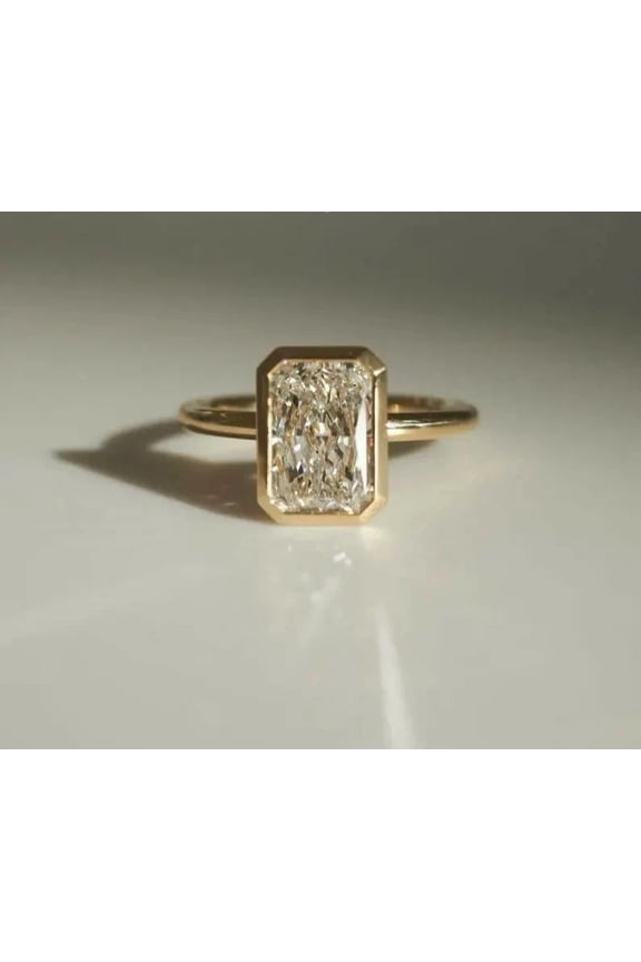 2CT Radiant Cut Lab Created Diamond Bezel Engagement Ring 14k Yellow Gold Plated