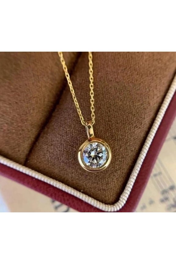 2CT Round Cut Lab Created Diamond Bezel Set Pendant 14K Yellow Gold Plated Silver