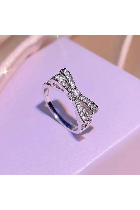 2CT Round Cut Lab Created Diamond Cassic Bow Wedding Ring 14k White Gold Plated Silver 925