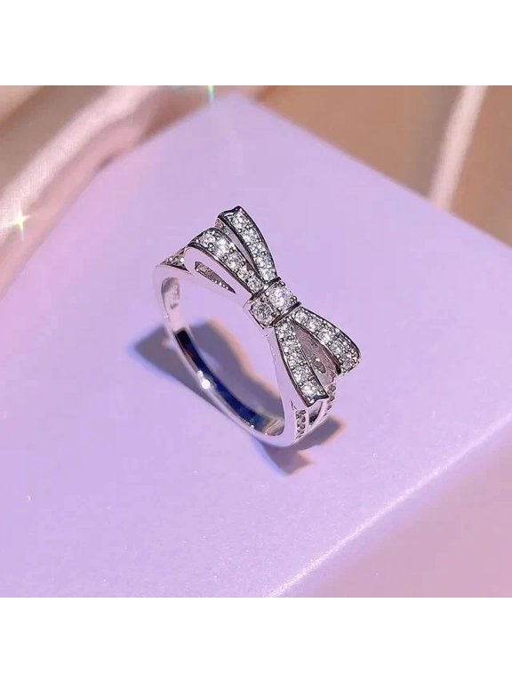 2CT Round Cut Lab Created Diamond Cassic Bow Wedding Ring 14k White Gold Plated Silver 925