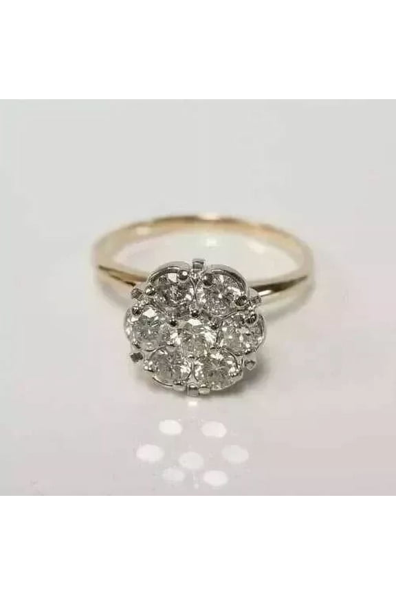 2CT Round Cut Lab Created Diamond Cluster Engagement Ring 14K Yellow Gold Finish
