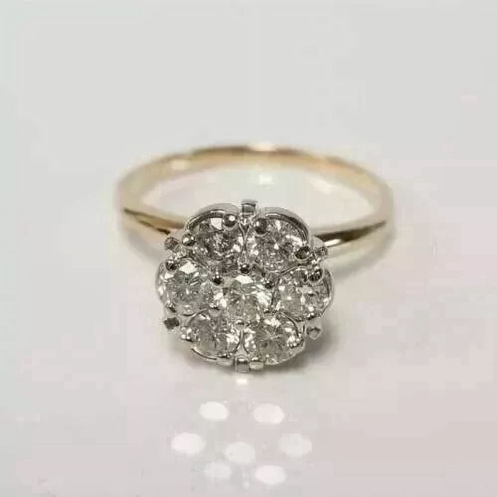 2CT Round Cut Lab Created Diamond Cluster Engagement Ring 14K Yellow ...