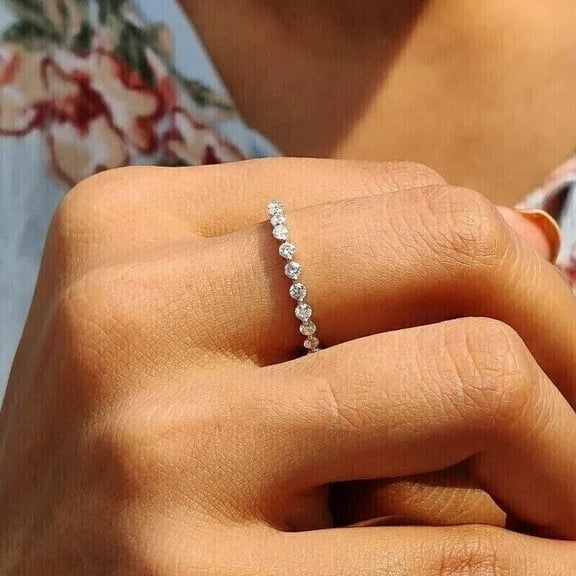 2CT Round Cut Lab Created Diamond Full Eternity Band Ring 14K White Gold Plated