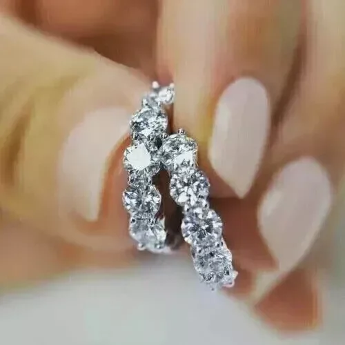 2CT Round Cut Lab Created Diamond Huggie Hoop Earrings 14k White Gold Plated