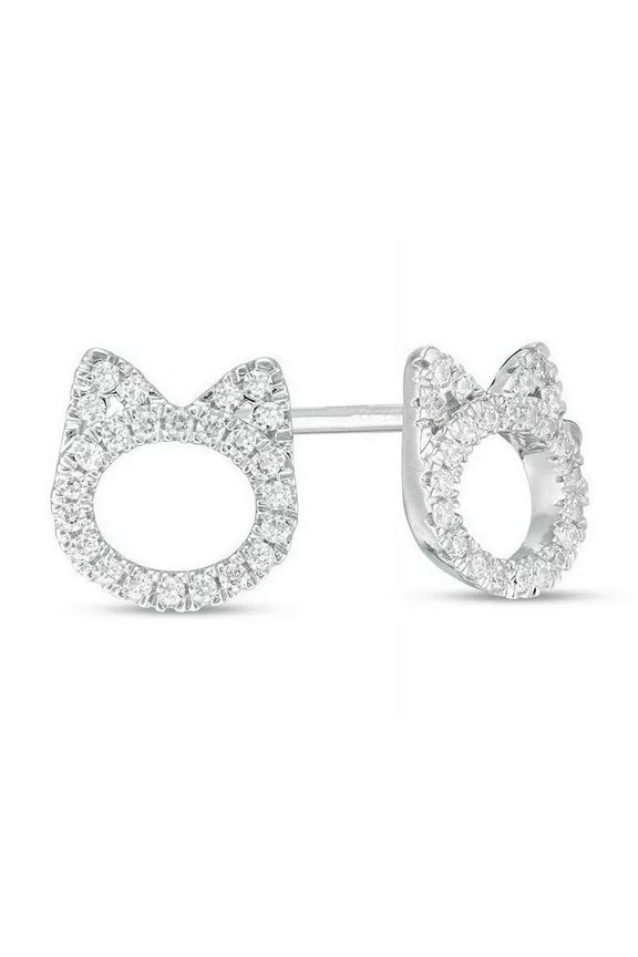 2CT Round Cut Lab Created Diamond Kitty Cat Stud Earrings 14K White Gold Plated
