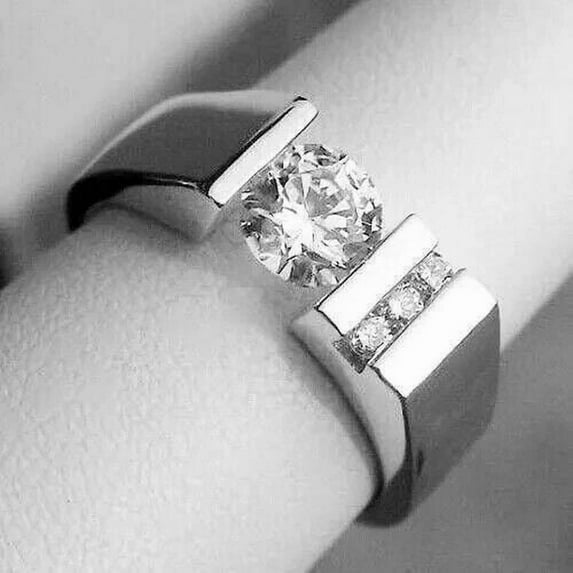 2CT Round Cut Lab-Created Diamond Men's Engagement Wedding Ring 14K White Gold Plated 925 Silver