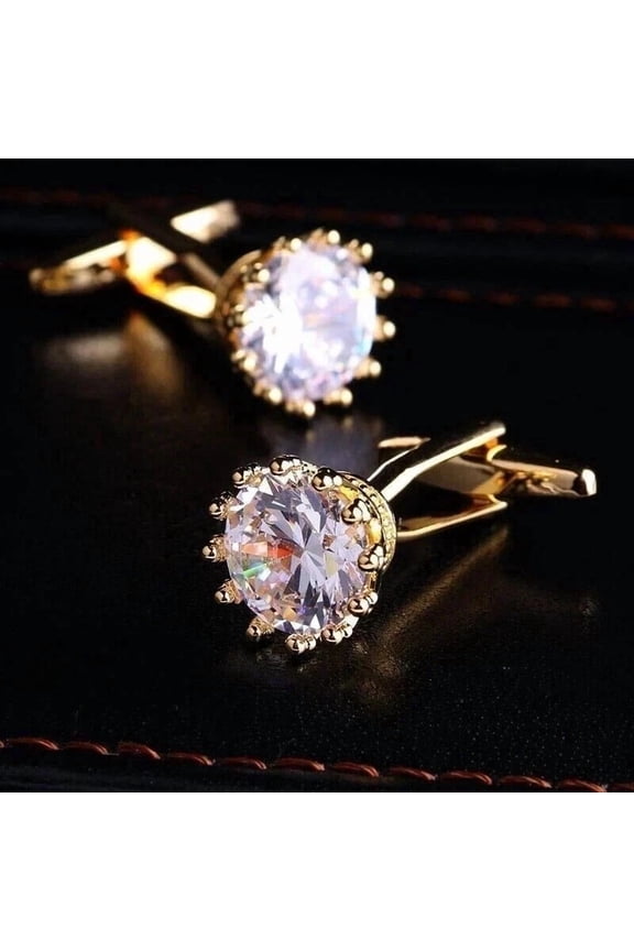 2CT Round Cut Lab Created Diamond Men's Fancy Cufflinks 14K Yellow Gold Plated
