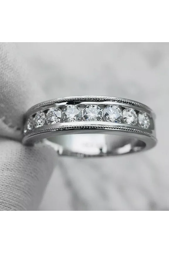 2CT Round Cut Lab Created Diamond Men's Wedding Band Ring 14K White Gold Plated