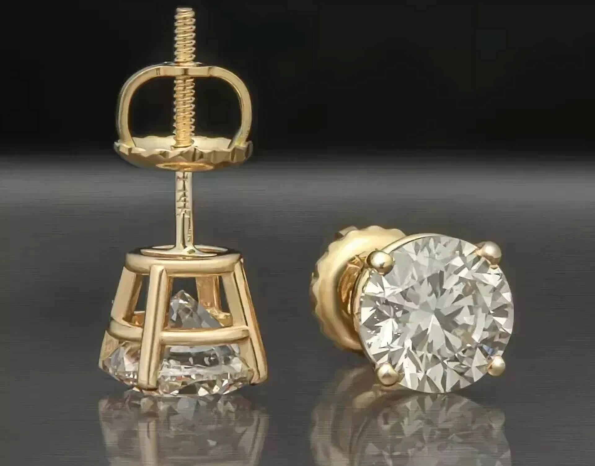 2CT Round Cut Lab Created Diamond Screw Back Stud Earrings in 14K Yellow Gold Plated