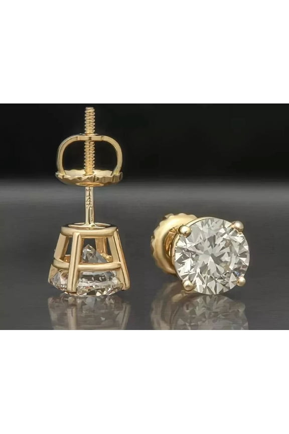 2CT Round Cut Lab Created Diamond Screw Back Stud Earrings in 14K Yellow Gold Plated