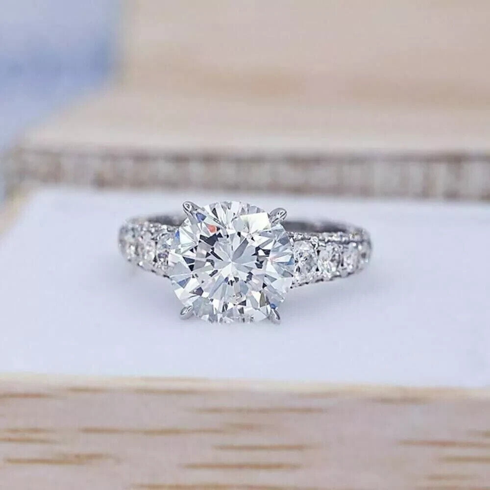 2CT Round Cut Lab-Created Diamond Women's Engagement Ring 14k White ...